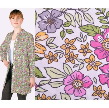 Popelín v bílé barvě s potiskem květin 19429/061