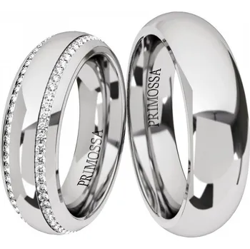 Prsten Primossa Půlkulaté snubní prsteny se zirkony Primossa, bílé zlato - vzor č. 1172 Dámský prsten: 50 mm, Pánský prsten: 67mm