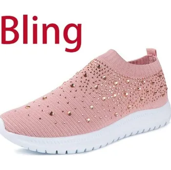 Dámské tenisky Dámské nazouvací prodyšné tenisky s třpytivými kamínky Barva: Růžová, Velikost: 35,5 (23,1 cm)