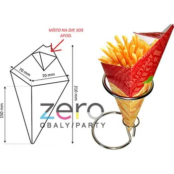 Jednorázové nádobí Kornout papírový na hranolky + sos 200 ml - barevný