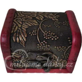 Dárková krabička Malá dřevěná truhlička z červeného dřeva s květinovými ornamenty