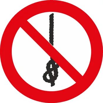 Značení Zákaz používání lana s uzly ISO 7010 samolepící vinylová fólie 100 x 100 mm