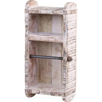 Dřevěný bílý antik nástěnný držák na toaletní papír Grimaud Brick - 15*10*30 cm