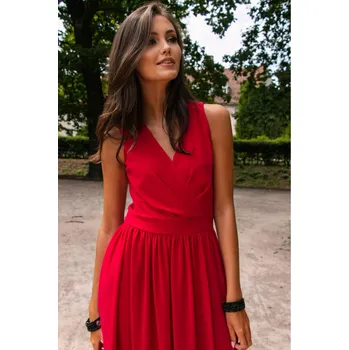 Dámské šaty Maxi značkové šaty s obálkovým výstřihem a vázáním - 2XL/3XL Barva: Červená, Velikost: 2XL