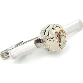 Spona na kravatu Spona na kravatu mechanický hodinový strojek Stříbrná