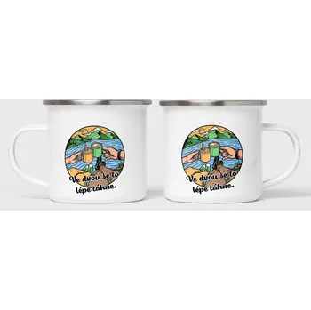 Domovi Párové plecháčky s nápisem Ve dvou se to lépe táhne a obrázkem hrníčků 360ml