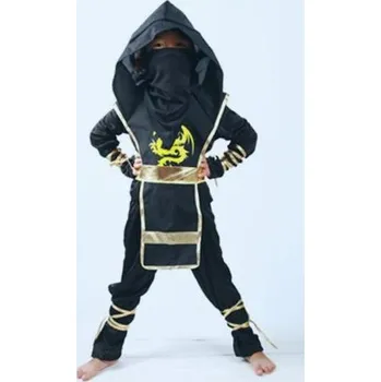 Karnevalový kostým Dětský kostým Ninja s doplňky nebo bez, černo-zlatý Varianta: základní kostým bez doplňků, Velikost: M (110-120 cm)