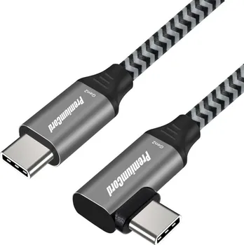 Datový kabel PremiumCord USB-C zahnutý 2 m bavlněný oplet