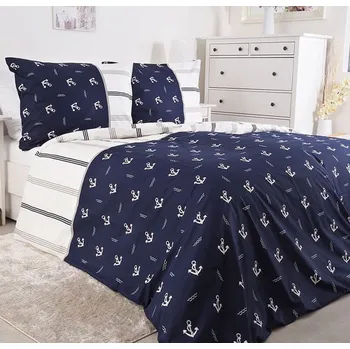 Povlečení Bavlněné námořnické povlečení kotva 140 x 200, 70 x 90 cm zipový uzávěr