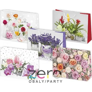 Dárková taška Taška papírová dárková 38x29x10 cm (lak) - květiny (mix 1)