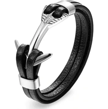 Náramek Amparo Miranda® Kožený náramek s kotvou PG533 Black-Silver