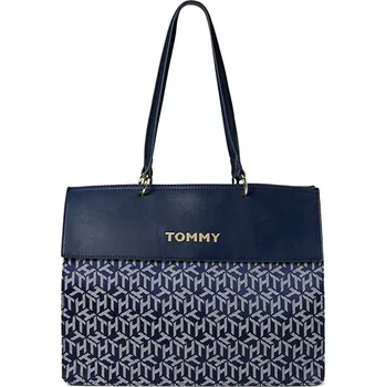 Kabelka Tommy Hilfiger Nathalie Small Tote Cube Jacquard Navy White