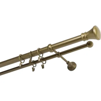 Garnýž kovová 140 cm dvouřadá - dvojitá 25 žezlo zlatá antik