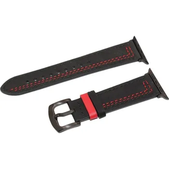 Ostatní příslušenství k chytrým hodinkám eses Kožený řemínek pro Apple Watch - Černý s červeným vzorem, 38mm/40mm/41mm