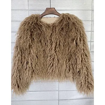 Boho kožich bunda kožešinová s dlouhým rukávem Barva: Tmavě Hnědá, Velikost: 4XL