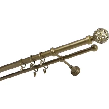 Garnýž kovová 230 cm dvouřadá - dvojitá 25 koule retro zlatá antik