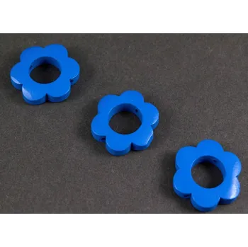 Dětské navlékací korálky Dřevěný korálek na dudlík - kytička - modrá - průměr 2,5 cm