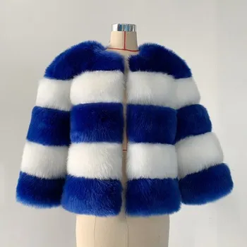 Dámská parka Dámský přichovaný kožich plyšová bunda bez kapuce Barva: Modrá, Velikost: M