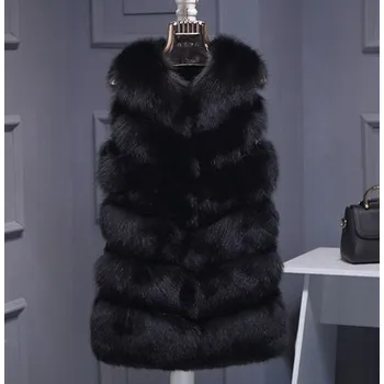 Dámská vesta Chlupatá prošívaná vesta kožich bez rukávů Barva: Černá, Velikost: S