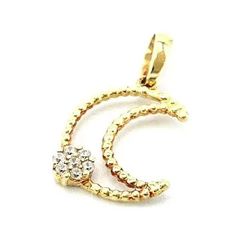 Přívěsek Zlatý přívěsek měsíček se zirkony 0,77g