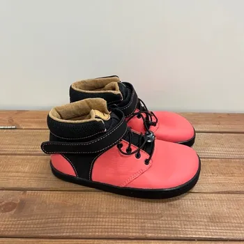 Dívčí polobotky Kotníkové kožené barefoot boty BF56 - lososová, Pegres Velikost: 32
