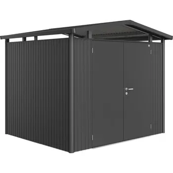 Zahradní domek Plechový zahradní domek Biohort Panorama P3 257 x 214 cm dvoukřídlé dveře tmavě šedý metalický