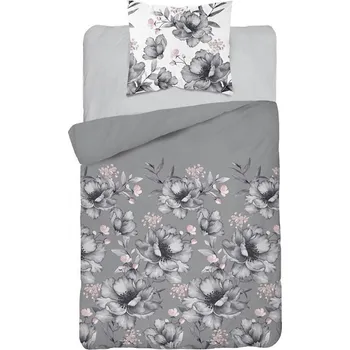 Povlečení Bavlněné saténové povlečení šedá velké jarní květiny, rozměr 140×200 vzor 3832 B Detex