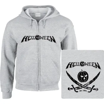 Pánská mikina šedivá mikina s kapucí a zipem Helloween - est. 1984