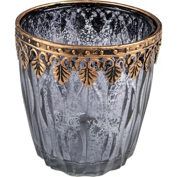 Svícen Modrý skleněný svícen na čajovou svíčku se zdobným okrajem - Ø 7*7 cm