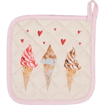 Podložka pod hrnec Béžová bavlněná chňapka - podložka se zmrzlinou Frosty And Sweet - 20*20 cm