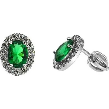 Náušnice Stříbrné náušnice oválky se zelenými zirkony