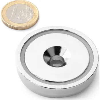 Dekorativní magnet SOLLAU Neodymová magnetická čočka se středovou dírou a sražením 48x8,5x11 mm