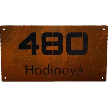 Domovní cedule Cortenové domovní číslo tabulka 10c - s černým podkladem Velikost: 18 x 10 cm (M)