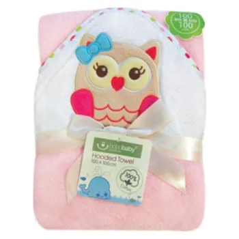 Botobaby Dětská osuška velká froté s kapucou 100x100 cm růžová sovička Bobobaby