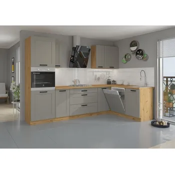 Kuchyňská linka Kuchyňská linka LUNA artisan/claygrey MDF, Rohova sestava D, 170x285 cm