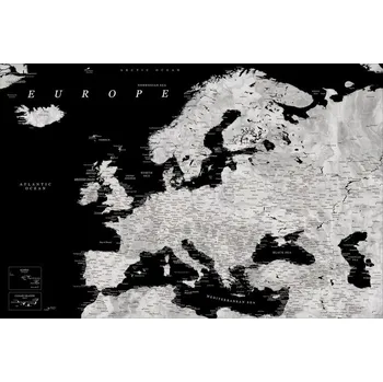 Plakát, Obraz - Blursbyai - mapa Evropy - detailní černá a šedá