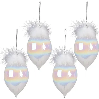 Vánoční dekorace 4ks perleťová vánoční ozdoba šiška s peříčky - Ø 8*16 cm