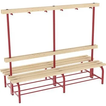 Zahradní lavice Šatní lavice s věšákovou stěnou, oboustranná, 200 cm, červená, smrkové latě