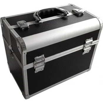 Kosmetický kufr SALON Komplet ALU kufr Black Hliníkový kadeřnický kufr s kovovými zámky