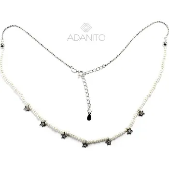 Náhrdelník Stříbrný perlový náhrdelník s hvězdičkami a zirkony