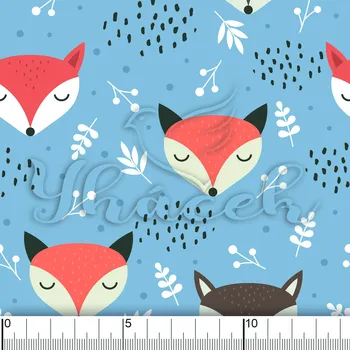 Zakázkový tisk, softshell, kočárkovina... Spící lišky na modré Látky k tisku: Fleece