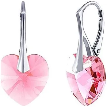 Náušnice Stříbrné náušnice SRDCE 14mm se Swarovski® Crystals- Light Rose LSW093E