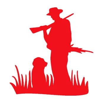 Polep vozidla SAMOLEPKA Myslivec 006 levá (10 - červená) NA AUTO, NÁLEPKA, FÓLIE, POLEP, TUNING, VLASTNÍ TEXT, TISK, AUTOSAMOLEPKY.cz, POLEPY, OBRÁZEK, LOGO, SAMOLEPKY