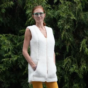 Dámská vesta Dámská dlouhá vesta merino přírodní 2XL