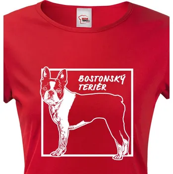 Dámské tričko Dámské tričko Bostonský teriér 2, Barva Červená, Velikost L, Canvas Dámské tričko s krátkým rukávem 1348