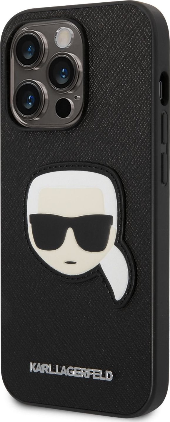 CG Mobile Movie Karl Lagerfeld Étui en Cuir Saffiano pour iPhone 15 Pro (Noir