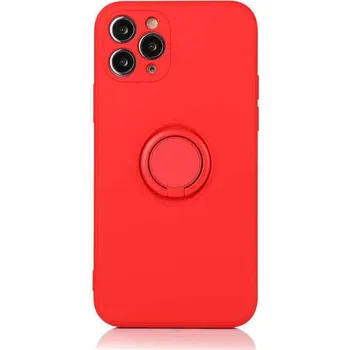 Pouzdro na mobilní telefon Silikonový ochranný obal s držákem na prst Apple iPhone 14 Pro - červený