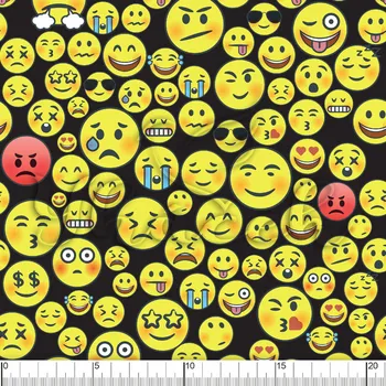 Zakázkový tisk, softshell, kočárkovina... Smajlíci na černé Látky k tisku: Kočárkovina