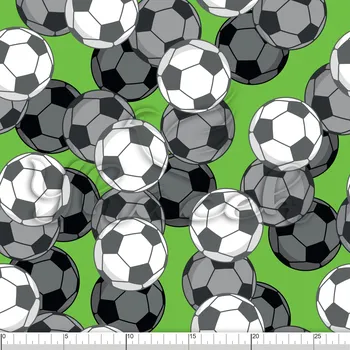 Zakázkový tisk, softshell, kočárkovina... Fotbalové míče na světle zelené Látky k tisku: Microfirba