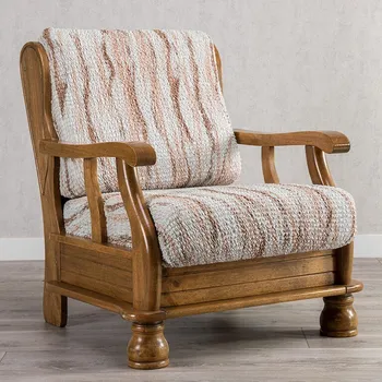 Napínací potah decoDoma napínací potah na křeslo bielastický OCEANO NOVÉ béžové křeslo s dřevěnými rukojeťmi (š. 40 - 70 cm)